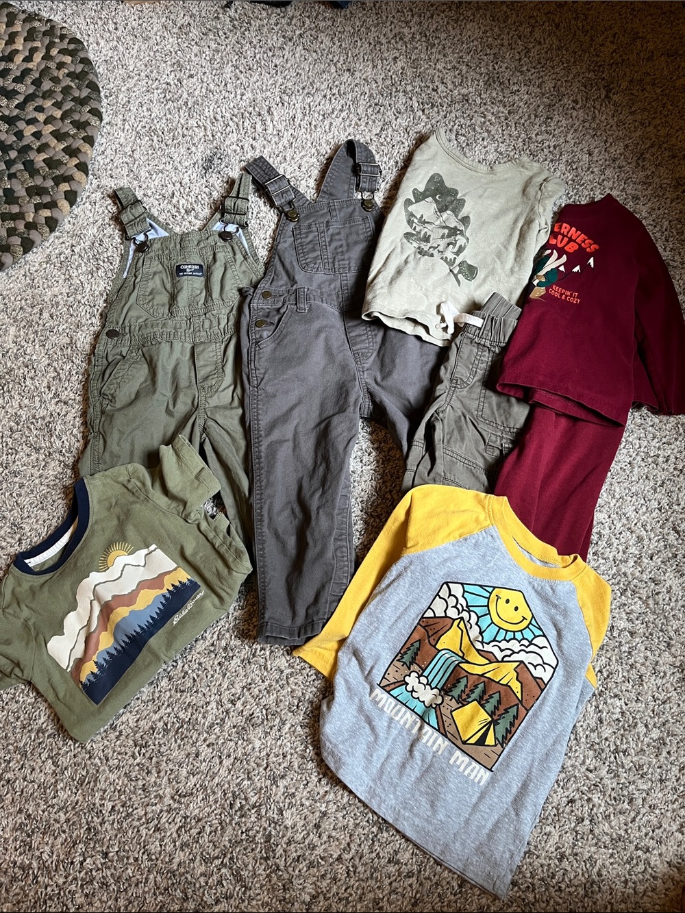 Mixed Kids Outfit Bundle with Olive & Gray Overalls